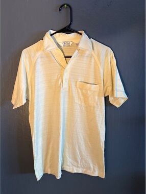 Vintage Sears Men's Cream and White Cotton Polo Shirt Medium